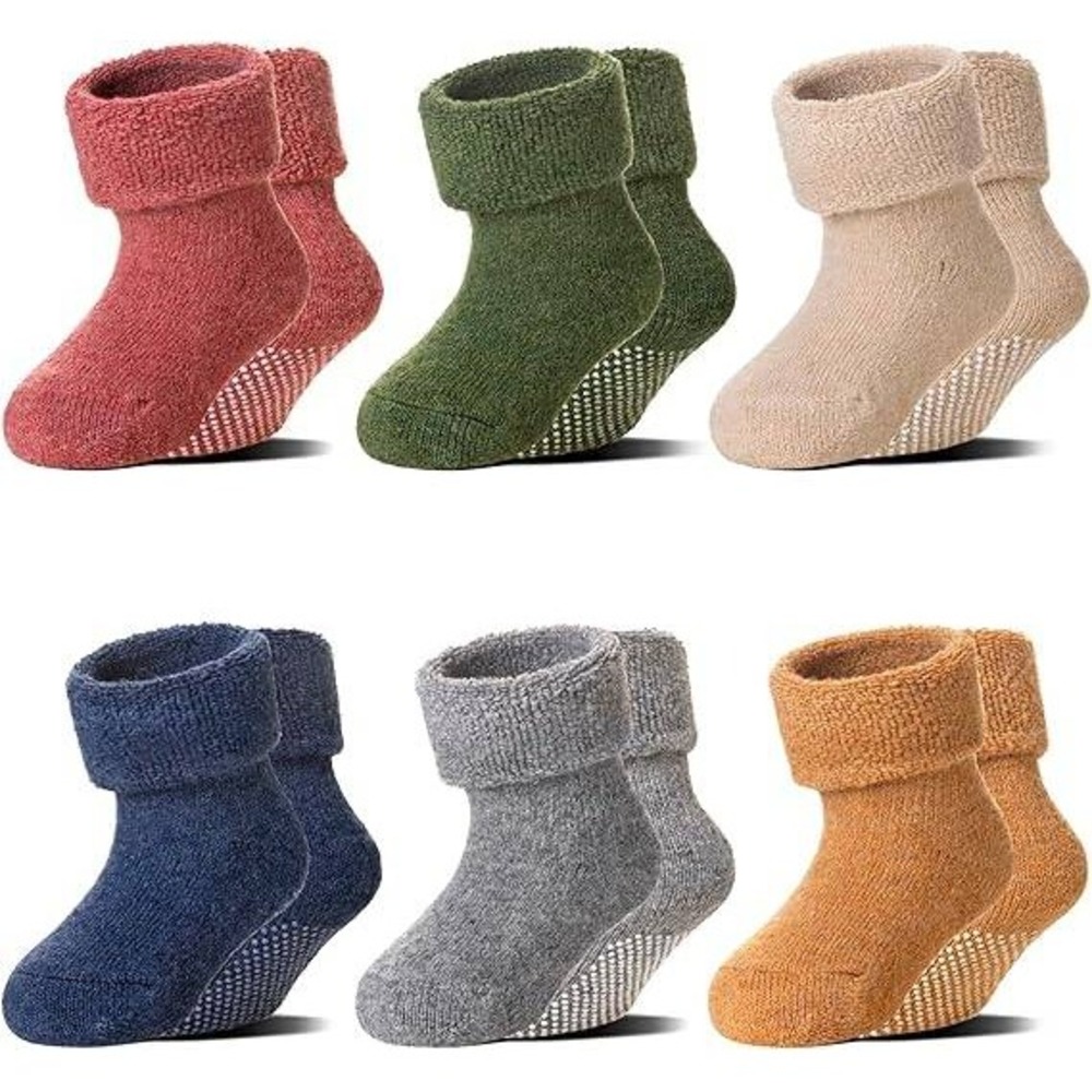 Eocom 6‎ Pairs 1-3T Toddler Baby Kids Non Slip Socks Wool Winter Warm Thick